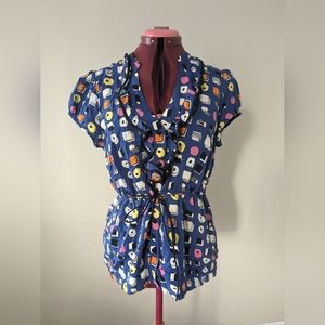 We Love Vera Licorice All-sorts Anthropologie blouse size 8